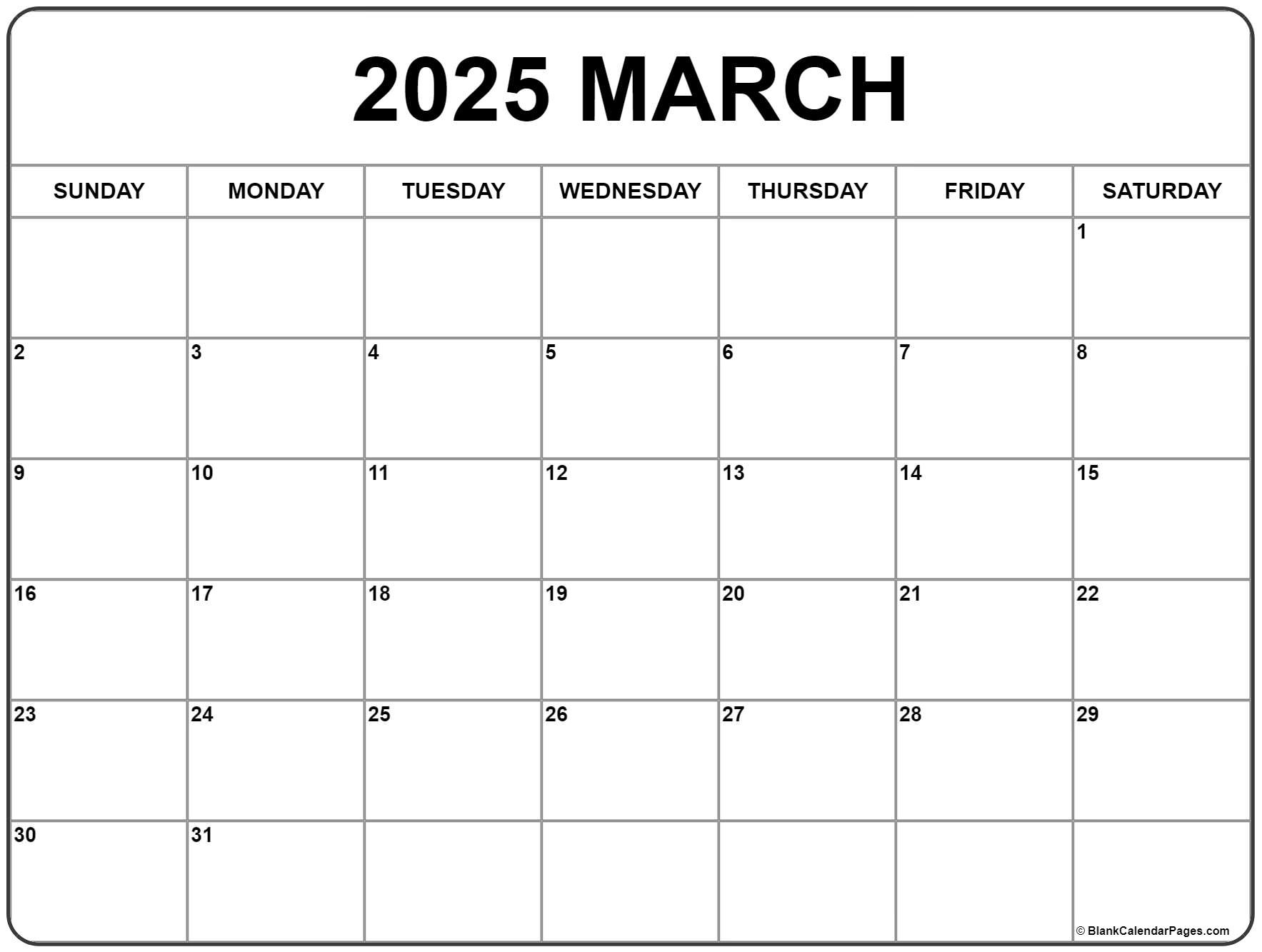 March 2025 Calendar | Free Printable Calendars | Blank March 2025 Printable Calendar