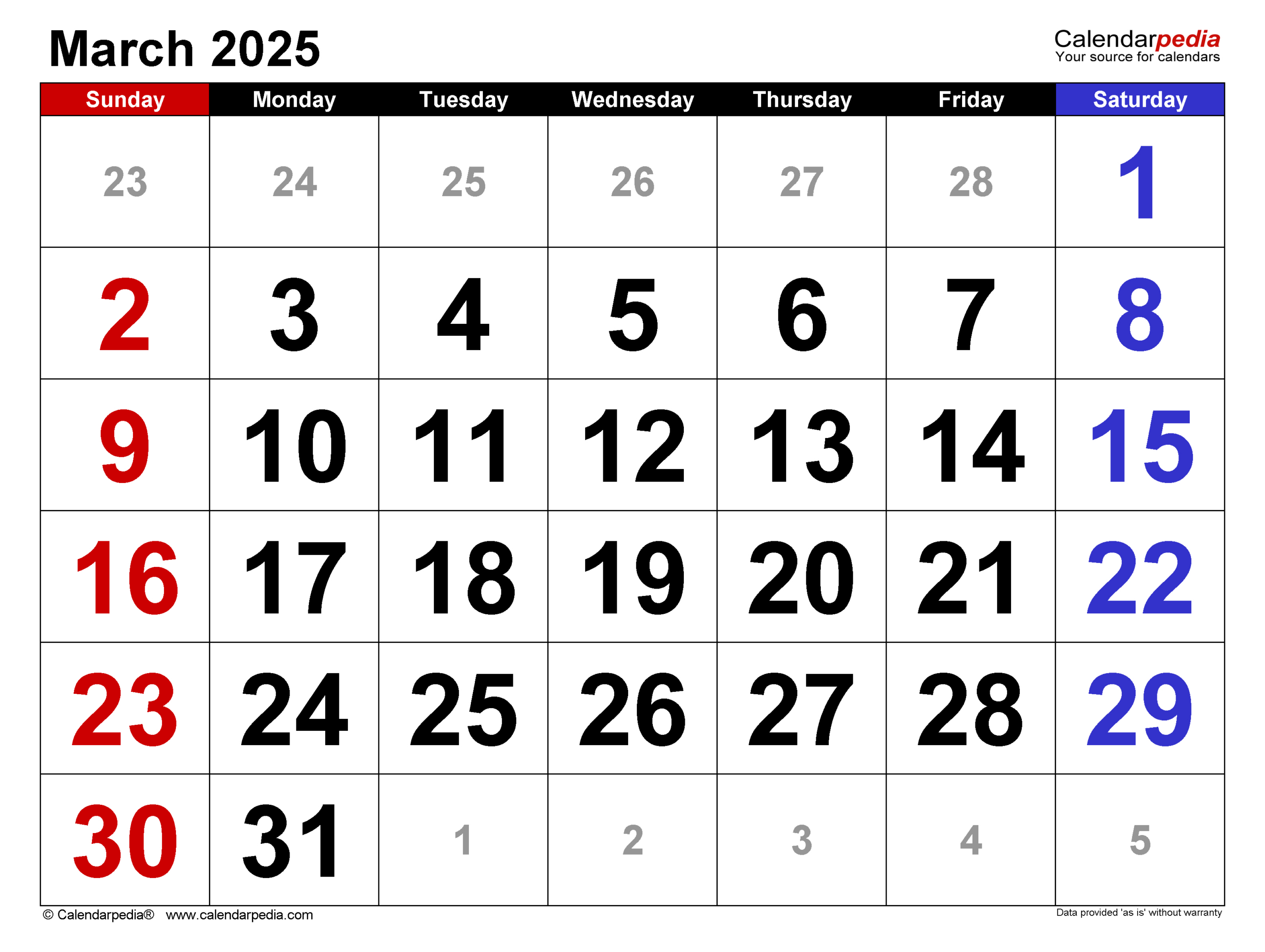 March 2025 Calendar | Templates For Word, Excel And Pdf | March 2025 Calendar Printable Excel