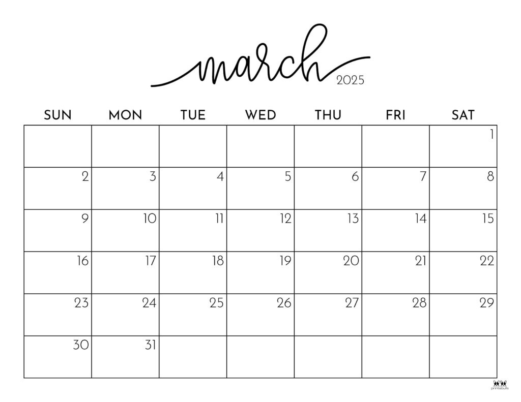 March 2025 Calendars - 107 Free Printables | Printabulls | Blank Calendar March 2025 Free Printable