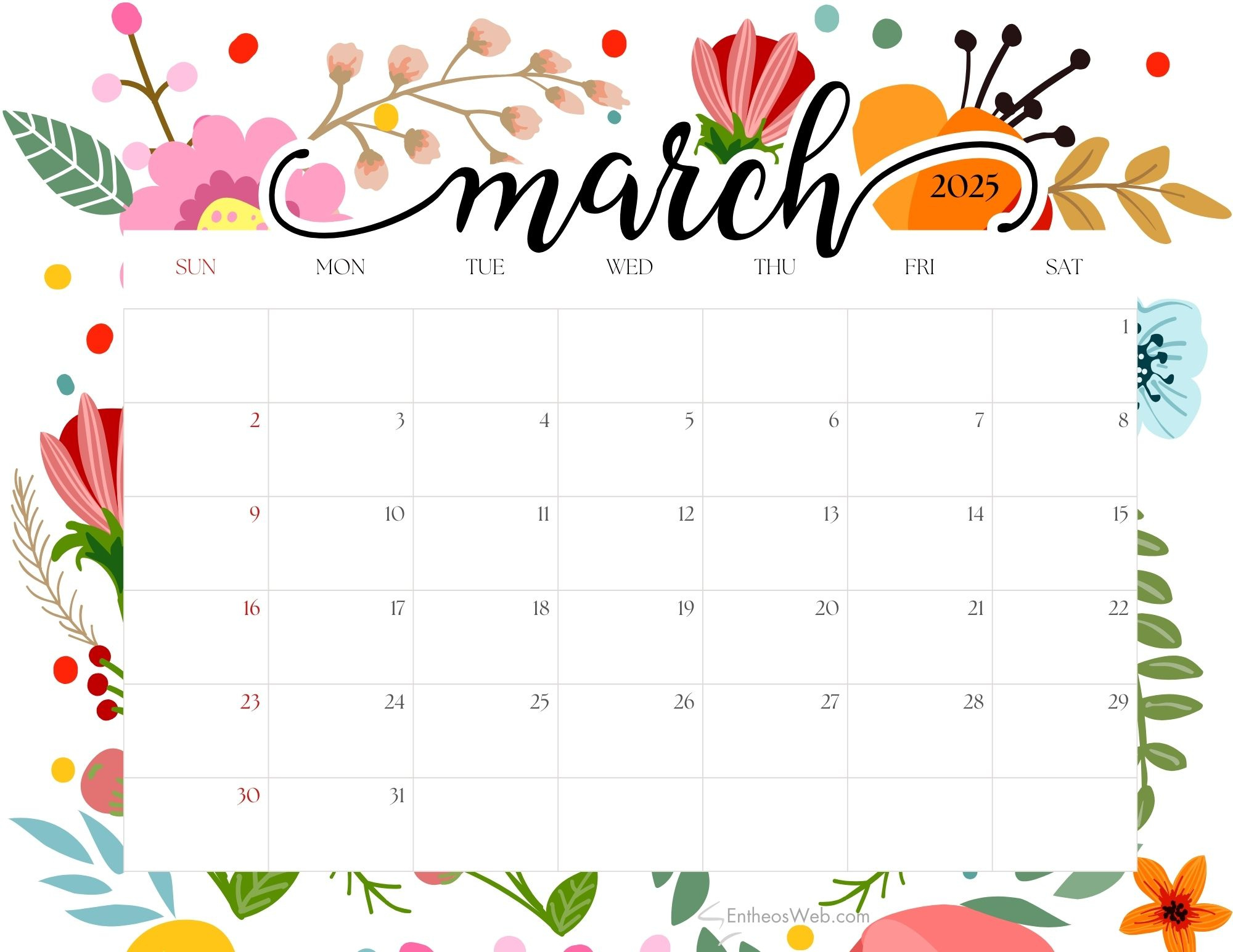 March 2025 Calendars – Free Pdf Printable Downloads | Entheosweb | 2025 Calendar March 2025