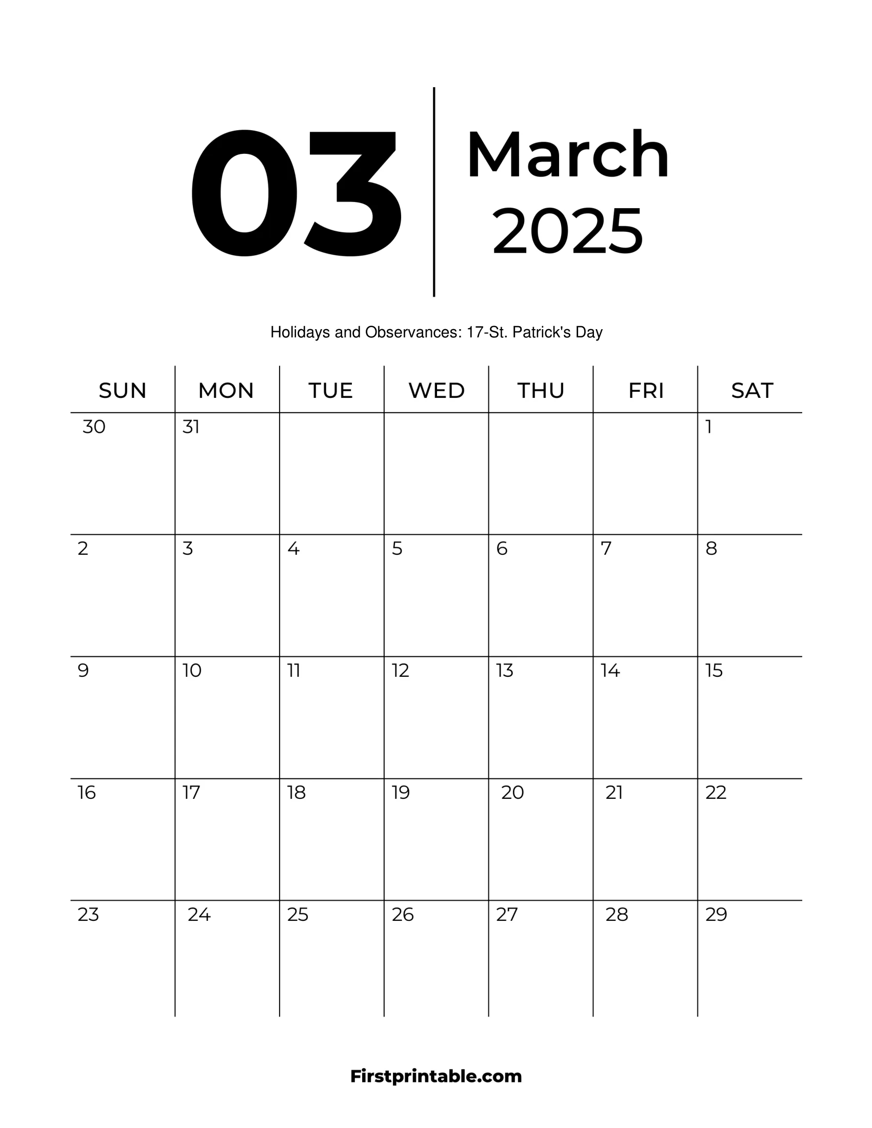 March 2025 Calendars - Free Printable &amp;amp; Fillable | Blank Calendar Template March 2025 Printable