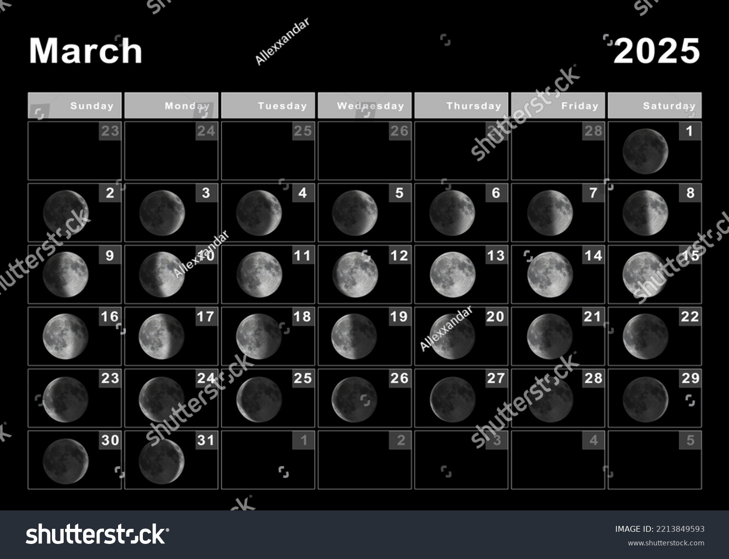 March 2025 Lunar Calendar Moon Cycles Stock Illustration | March 2025 Moon Calendar