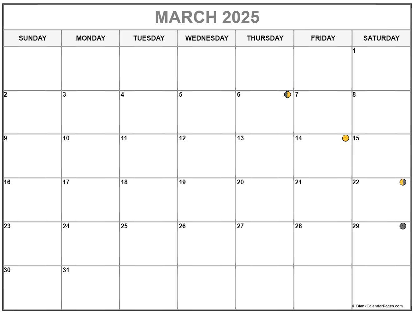 March 2025 Lunar Calendar | Moon Phase Calendar | Moon Phase Calendar March 2025