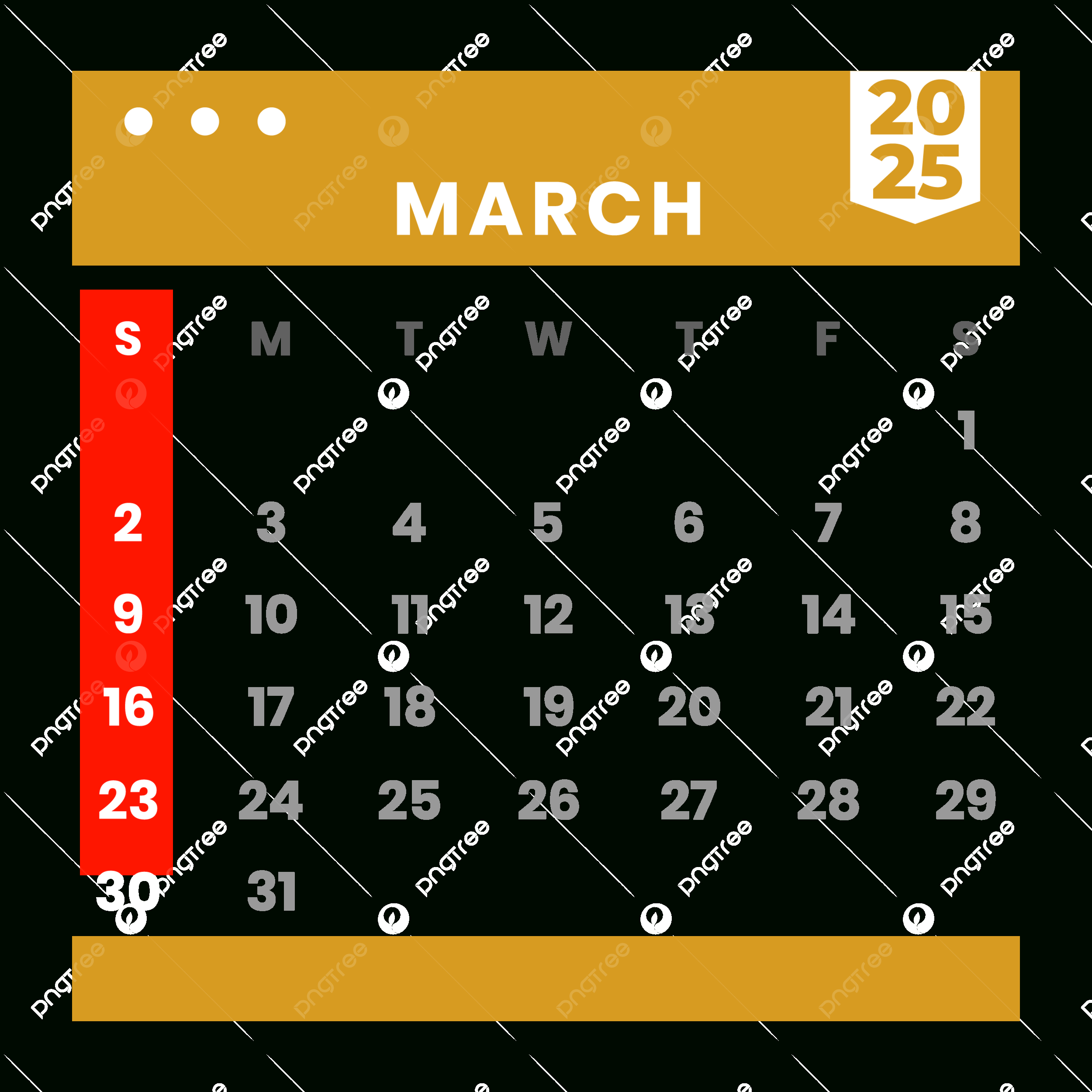 Monthly Calendar March 2025 Clipart Yellow Vector, Monthly | Calendar 2025