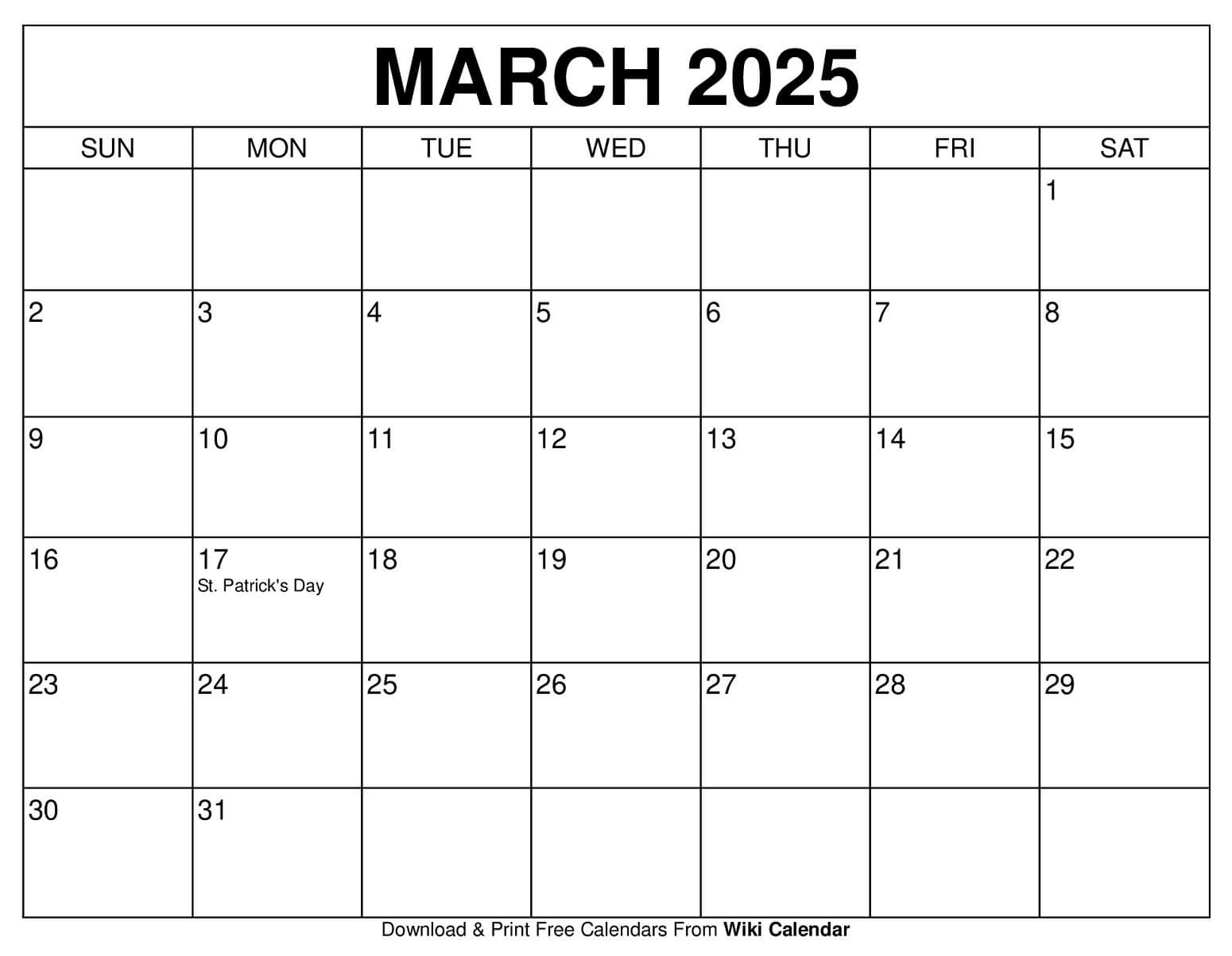 Printable March 2025 Calendar - Wiki Calendar | Apache Openoffice | Wiki Calendar March 2025