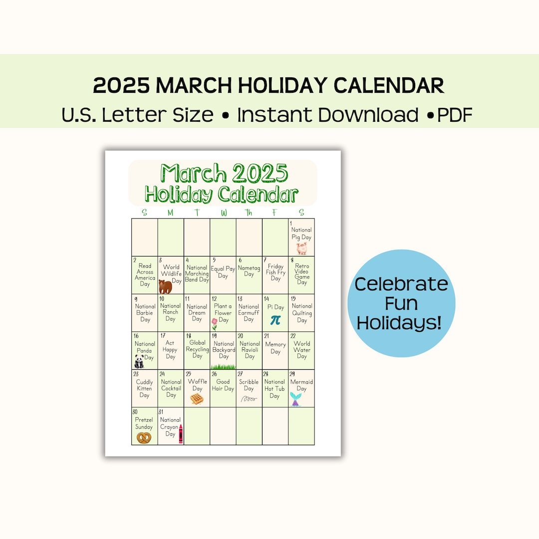 Printable March 2025 Holiday Calendar, Wacky Holidays, National | National Day Calendar March 2025