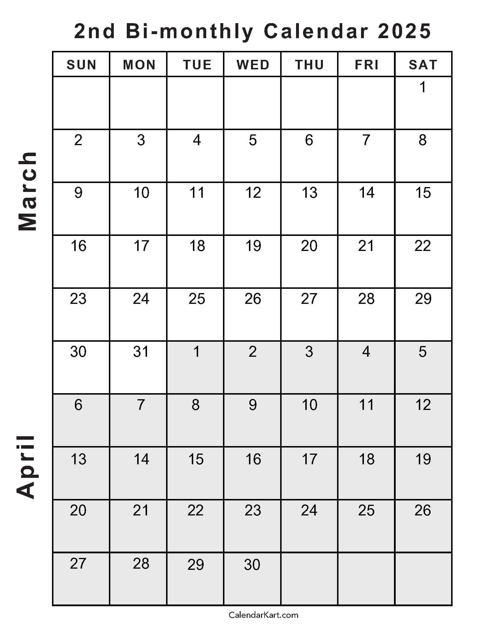 Printable March April 2025 Calendar | Calendarkart | Calendar For March and April 2025