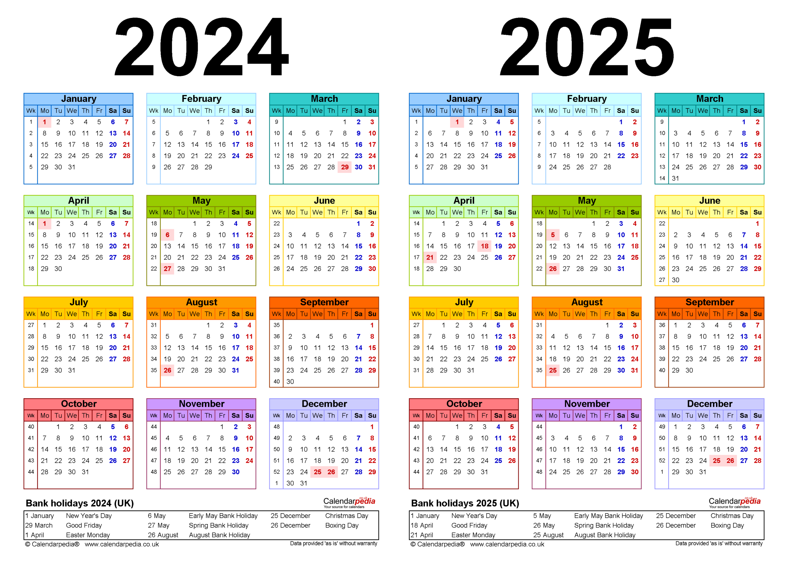 Two Year Calendars For 2024 And 2025 (Uk) For Microsoft Excel | April 2024 to March 2025 Calendar Printable