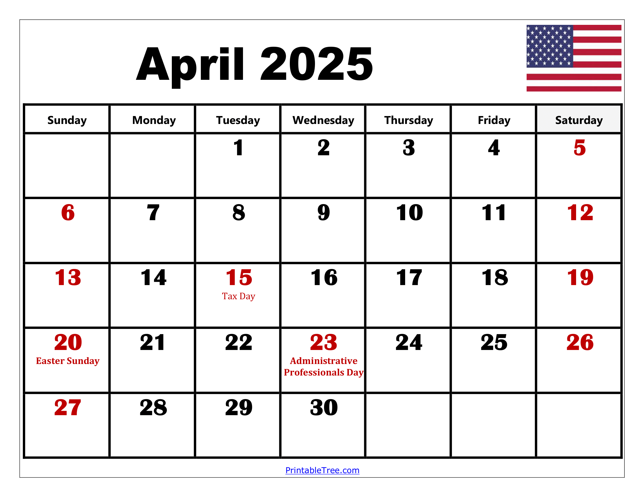 April 2025 Calendar Printable Pdf Template With Holidays | 2025 April Calendar With Holidays Printable