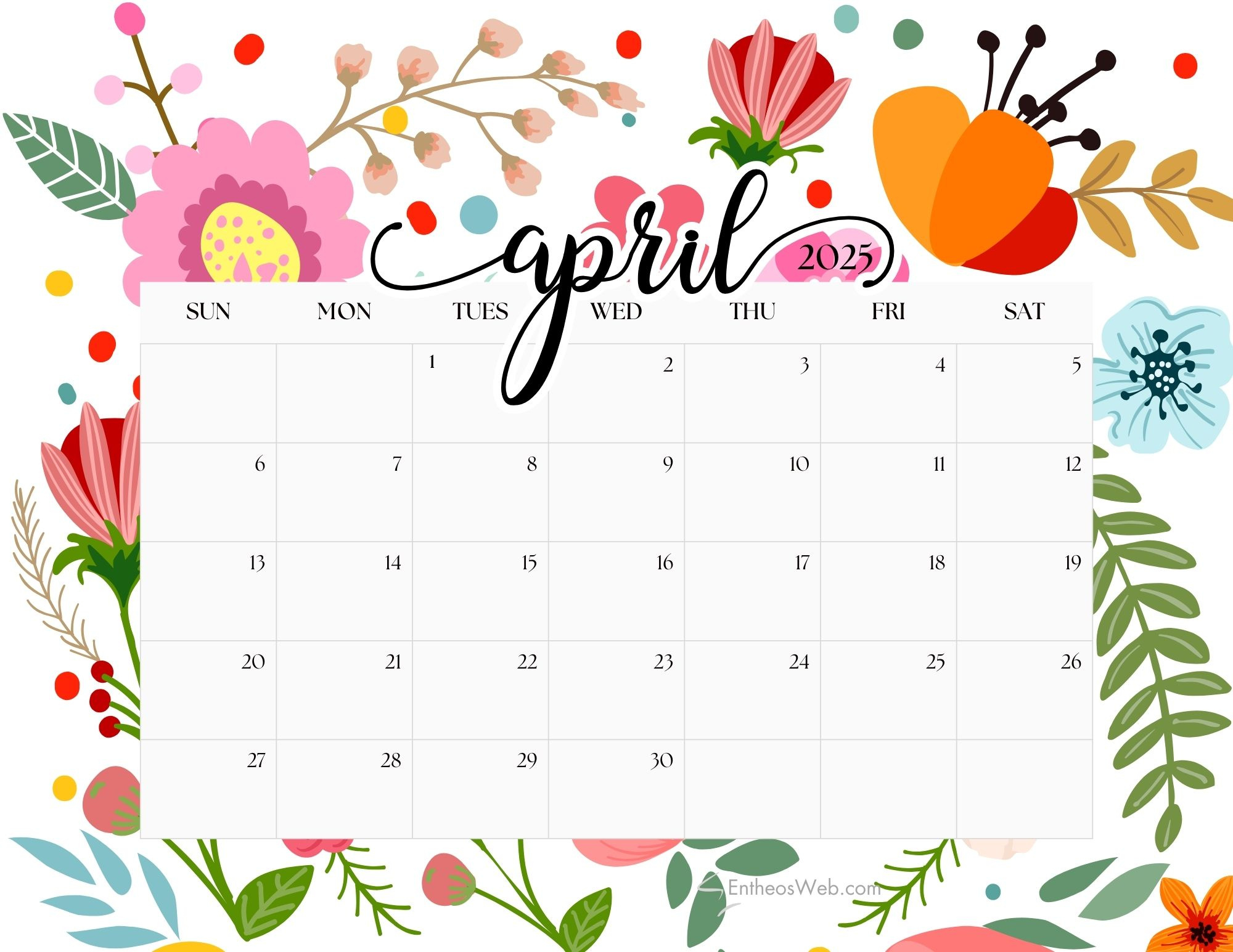 April 2025 Calendar Printables | Entheosweb | Calendar 2025