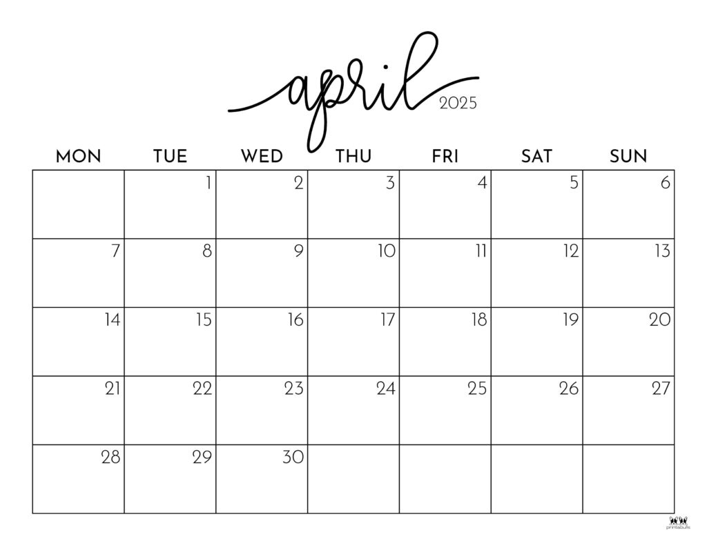 April 2025 Calendars - 107 Free Printables | Printabulls | 2025 April Calendar with Holidays Printable