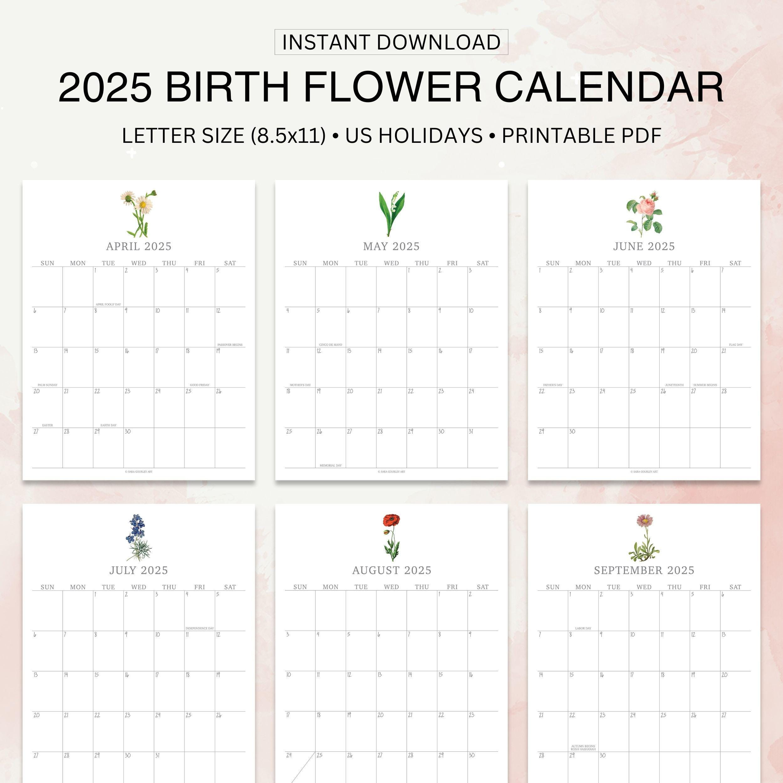 2025 Calendar Printable, Birth Month Flowers, Digital Download | Calendar 2025