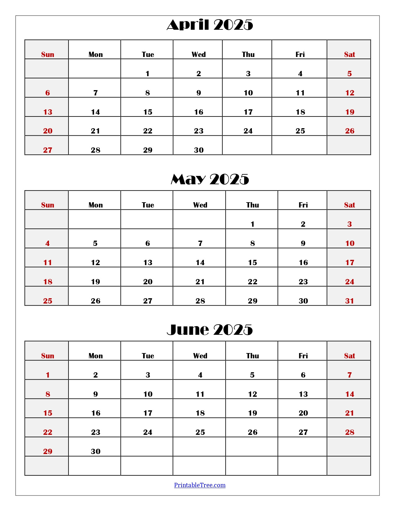 April To June 2025 Calendar Printable Pdf | Three Months Calendar | April May And June 2025 Calendar