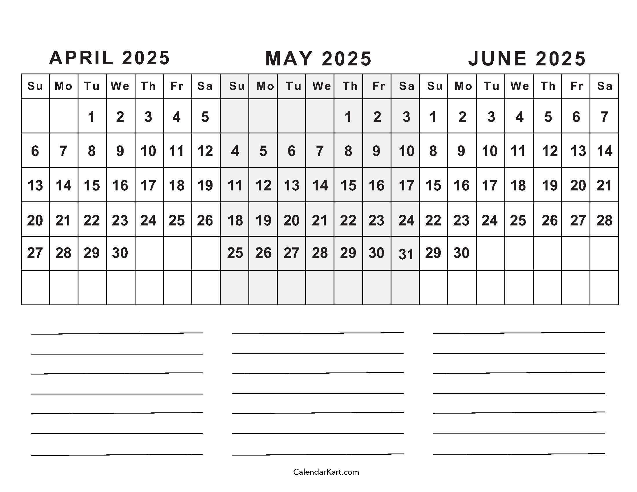 April To June 2025 Calendars (Q2): Free Printables |  Calendar 2025