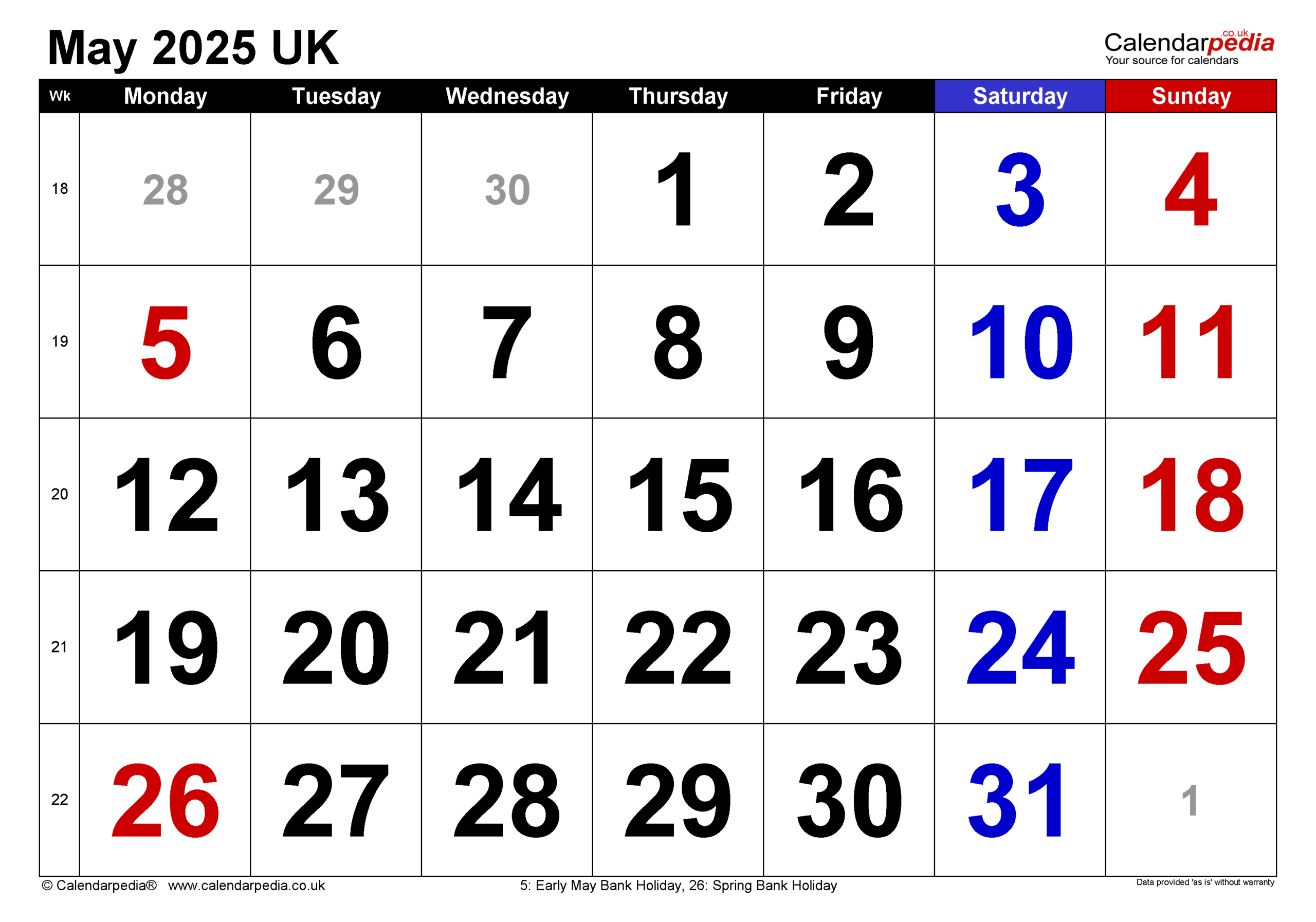 Calendar May 2025 Uk With Pdf, Excel And Word Templates | 2025 Calendar For May