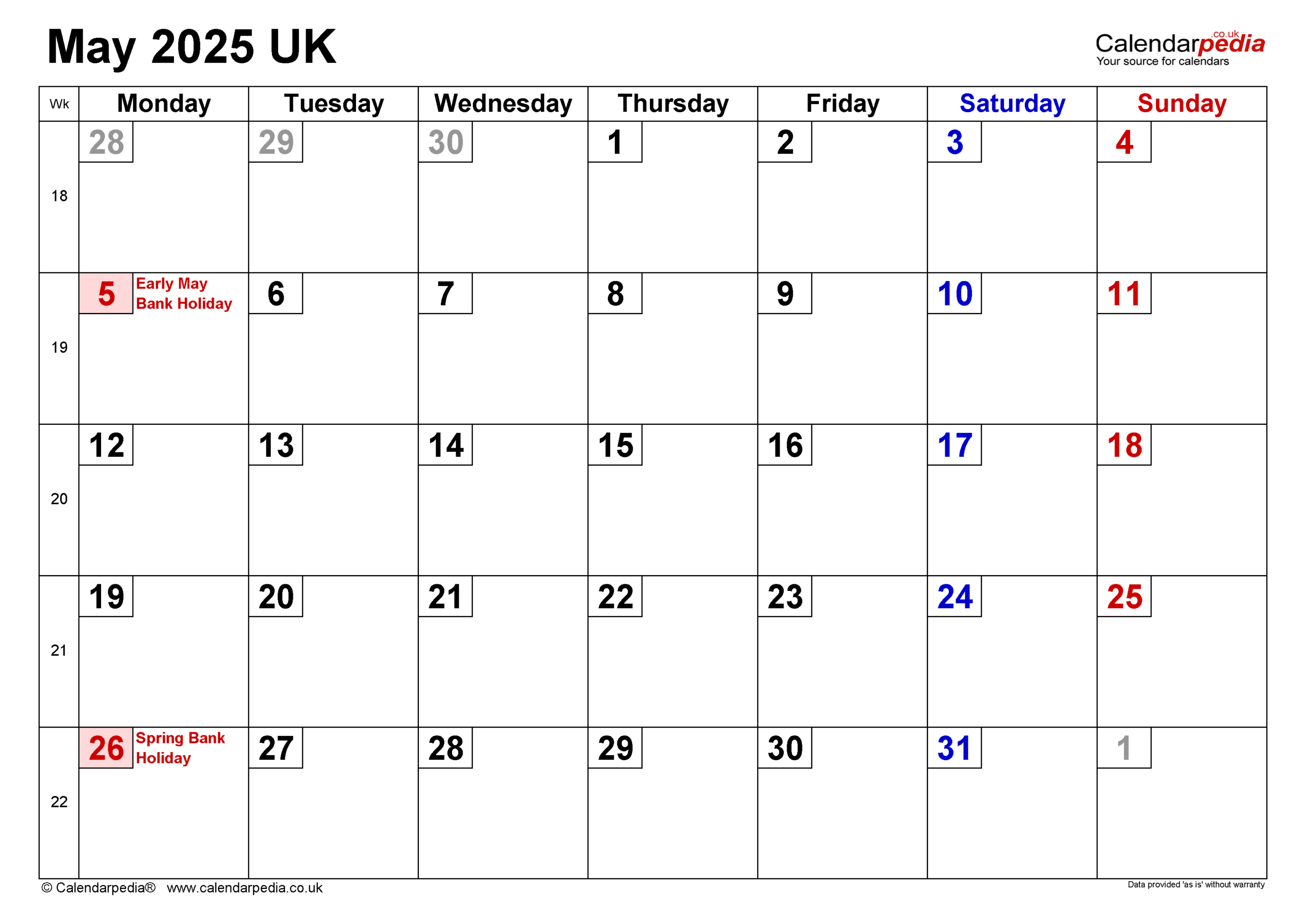 Calendar May 2025 Uk With Pdf, Excel And Word Templates | May 2025 Calendar Printable Free Uk