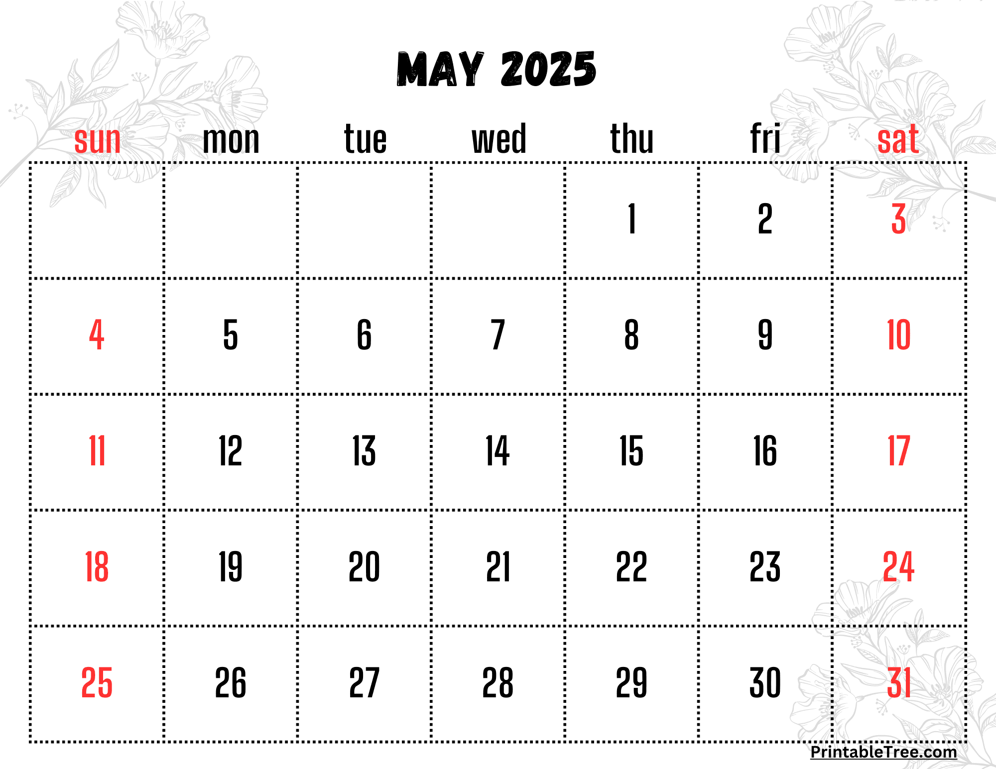 Free May 2025 Calendar Printable Pdf Template With Holidays | Printable Calendar of May 2025