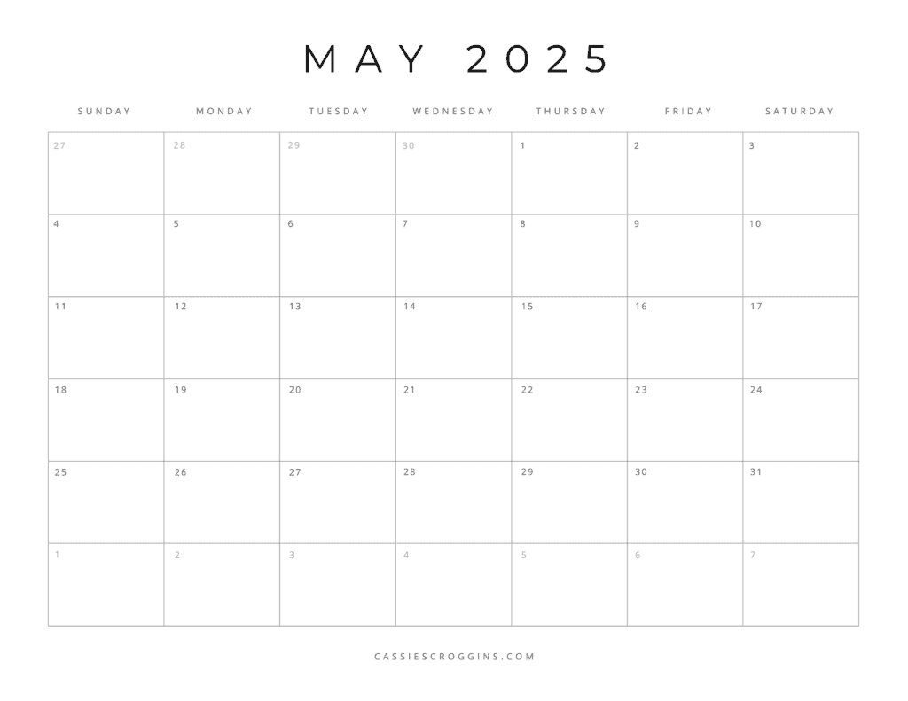 Free Printable 2025 Blank Calendar Templates (All 12 Months) | May 2025 Blank Calendar