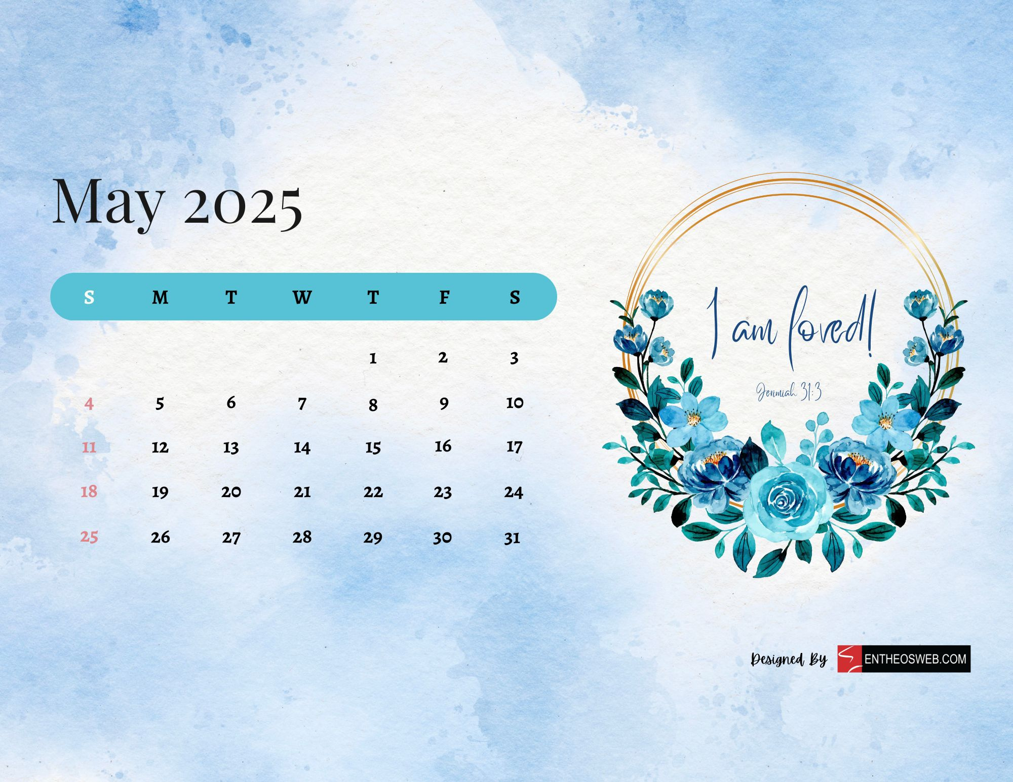 May 2025 Calendar Printables | Entheosweb | May 2025 Desktop Calendar