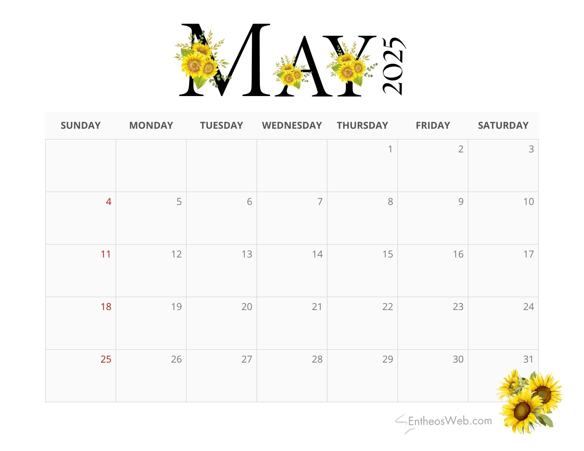 May 2025 Calendar Printables | Entheosweb | May Printable Calendar 2025 Free