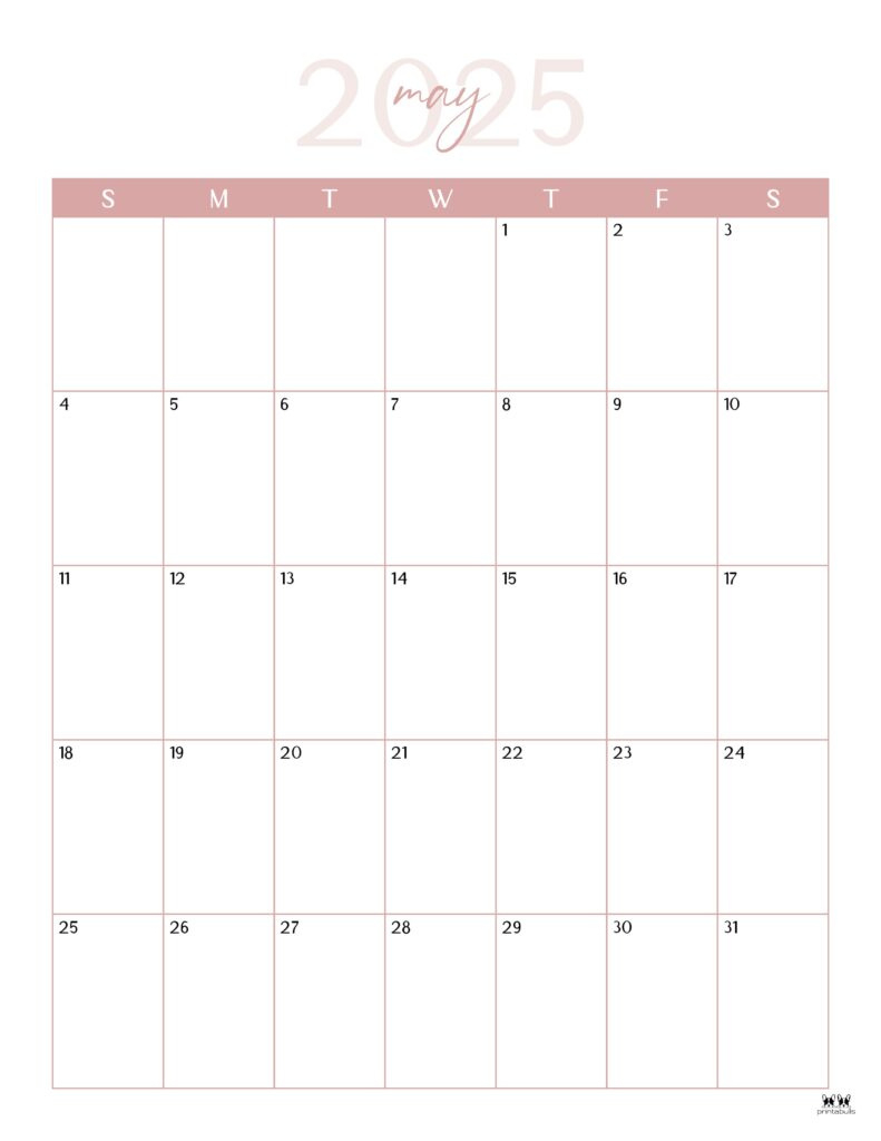 May 2025 Calendars - 107 Free Printables | Printabulls | Month Of May 2025 Blank Calendar To Print