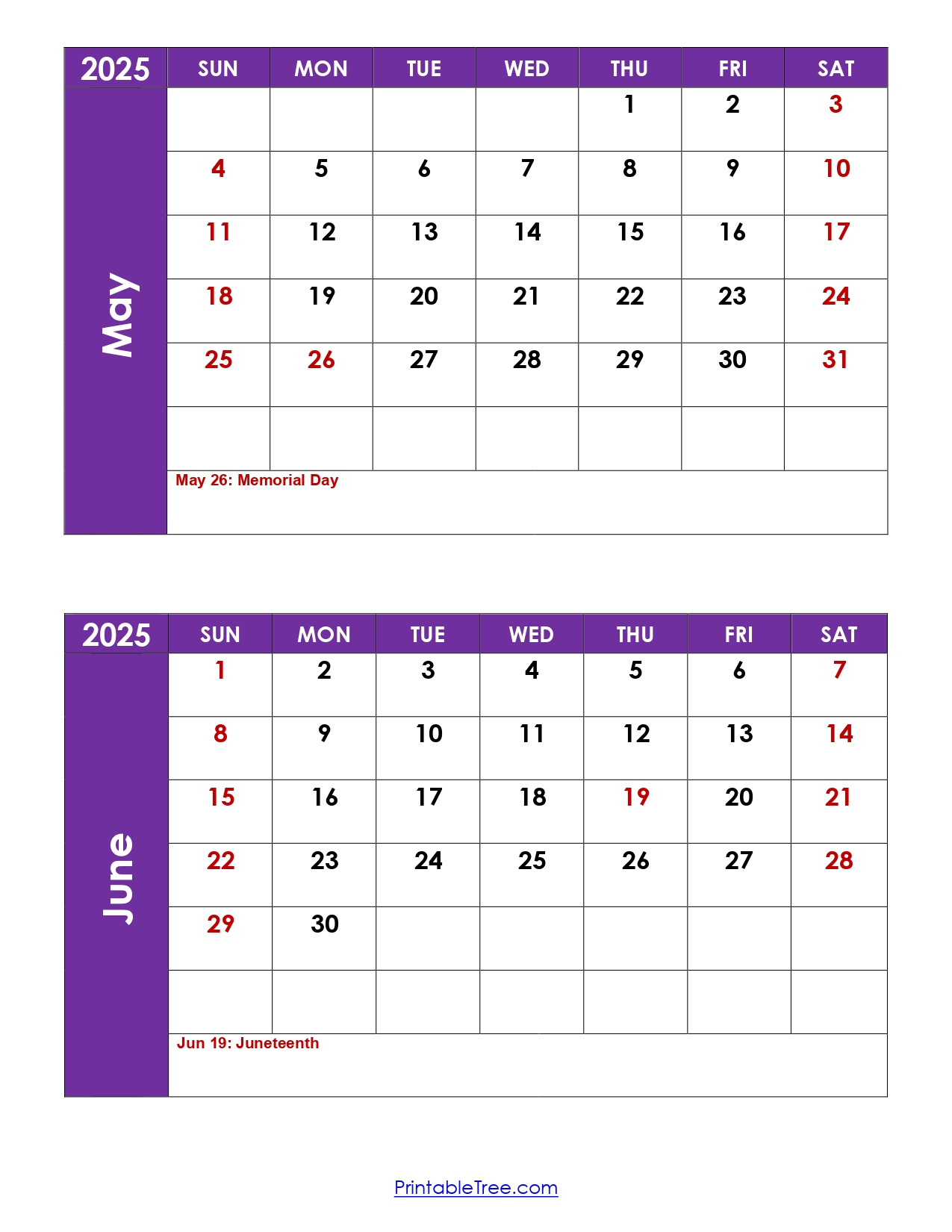 May And June 2025 Calendar Printable Pdf | Two Months Calendar | Calendar 2025