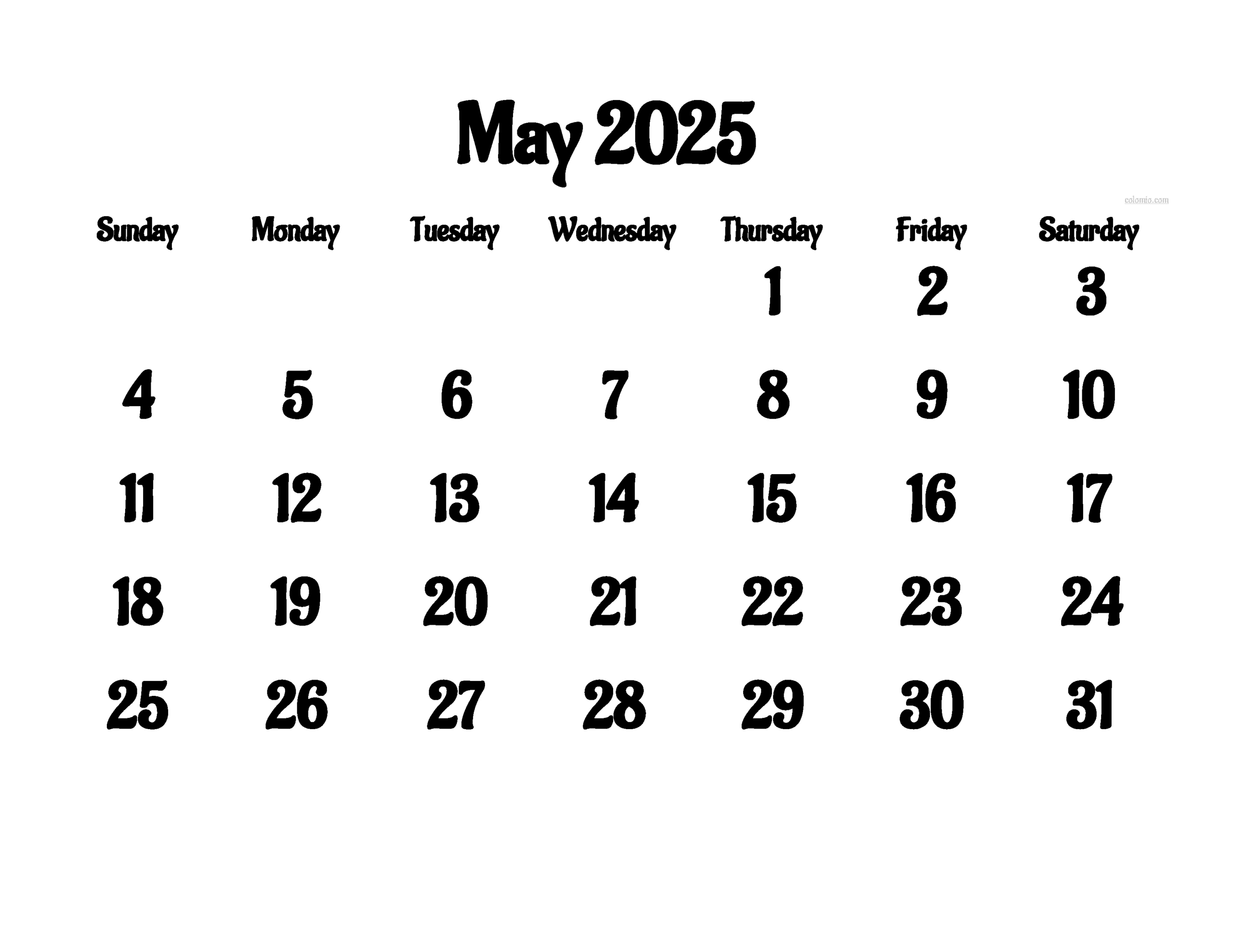 May Calendar 2025 | Free Printable Pdf, Xls And Png | Month Of May 2025 Calendar