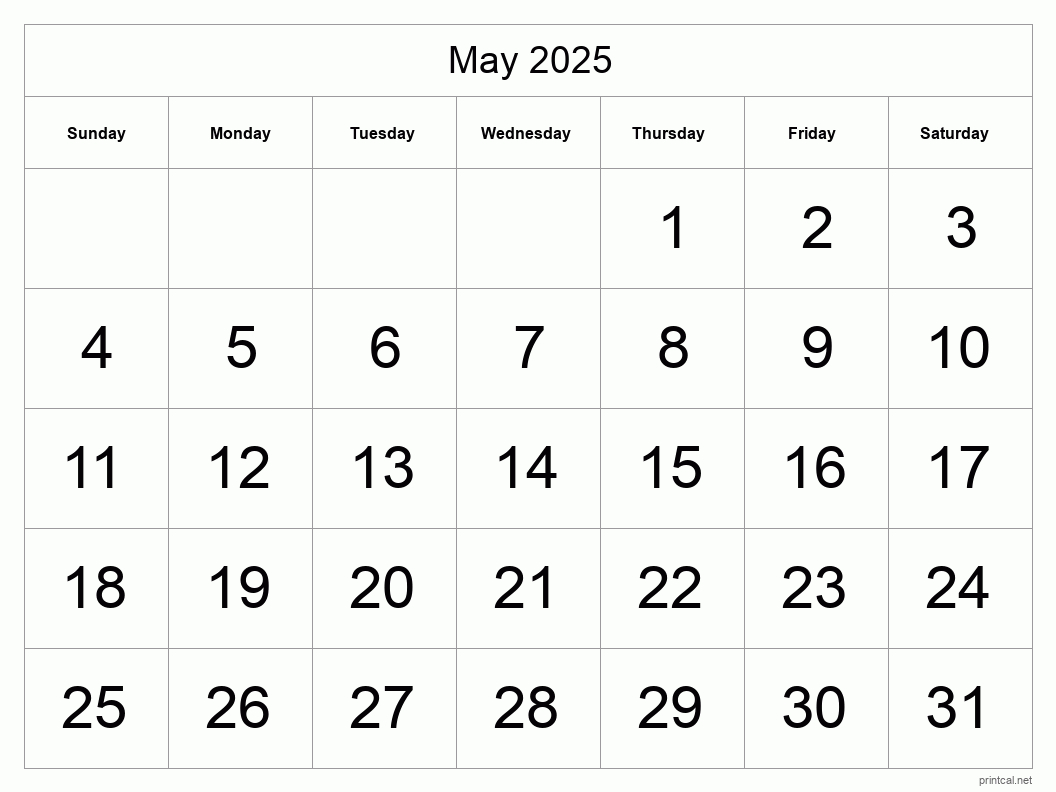Printable May 2025 Calendar - Big Dates | Calendar 2025